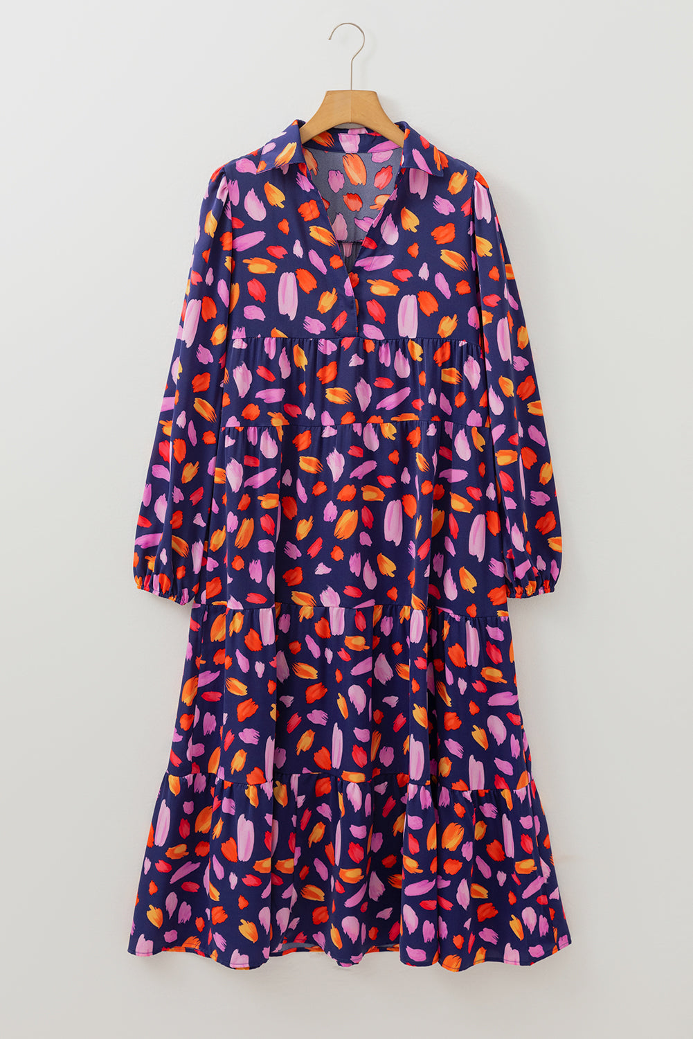 Alina Collared Tiered Long Dress Threaded Pear