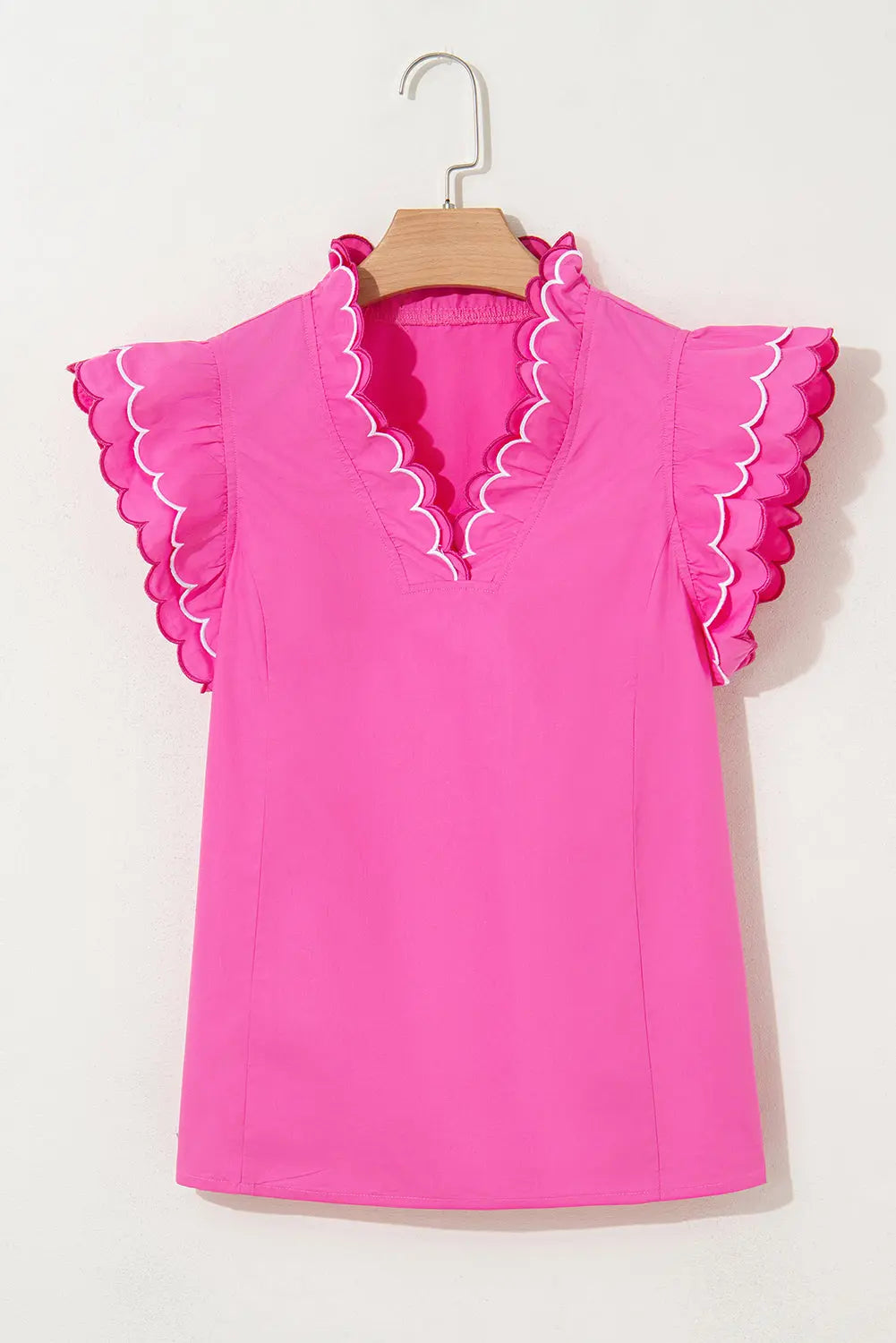 Jazmine Scallop Short Sleeve V Neck Blouse Threaded Pear