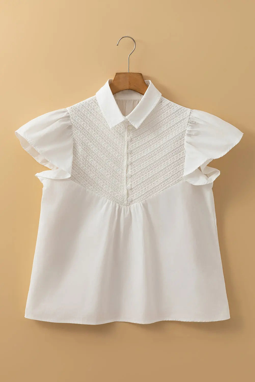 Noor Half Button Lace Flutter Sleeve Blouse Threaded Pear