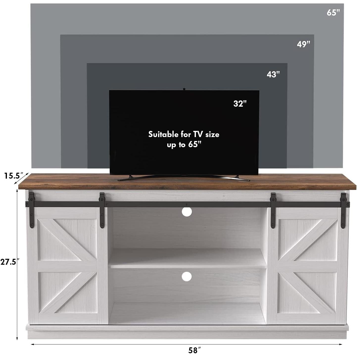 65 Inch Farmhouse TV Stand With Sliding Barn Doors