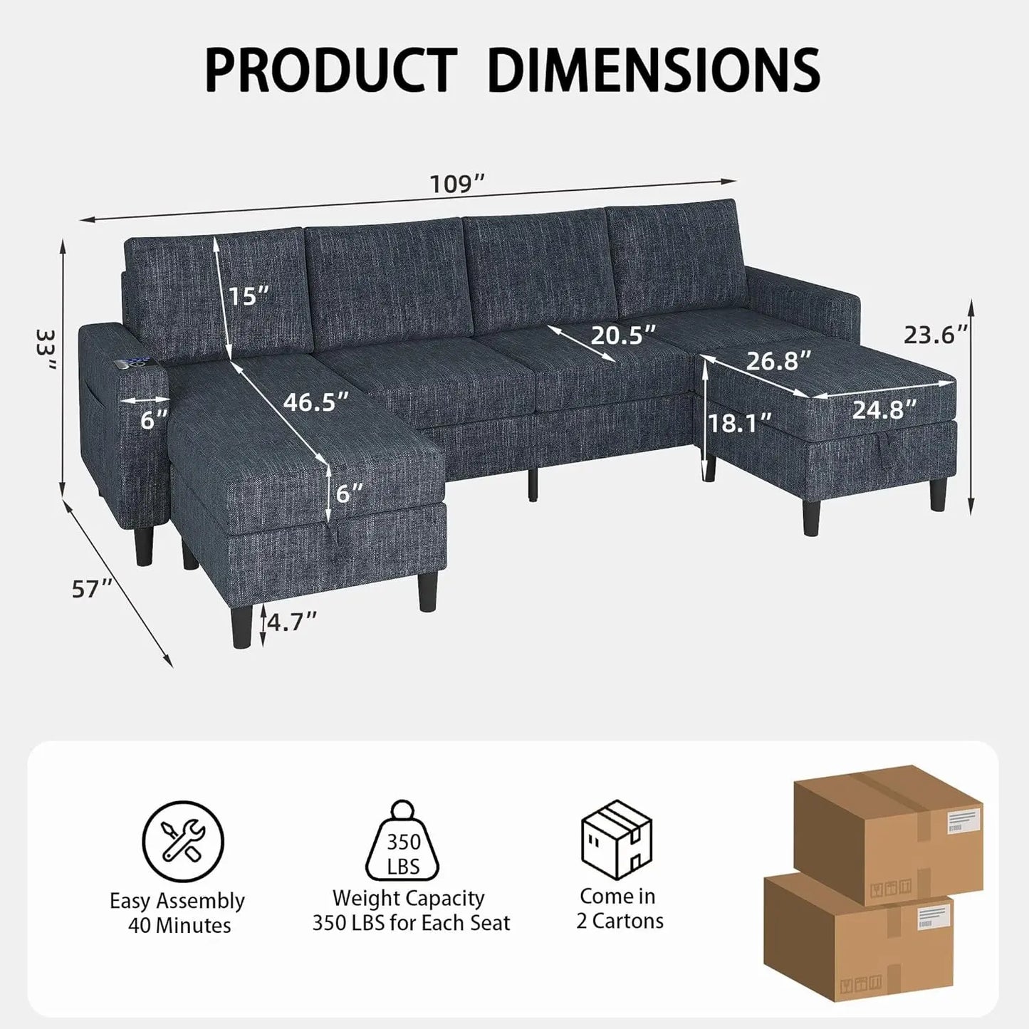 Blue Sectional Sofa With Reversible Chaise And Ottoman ShipItFurniture