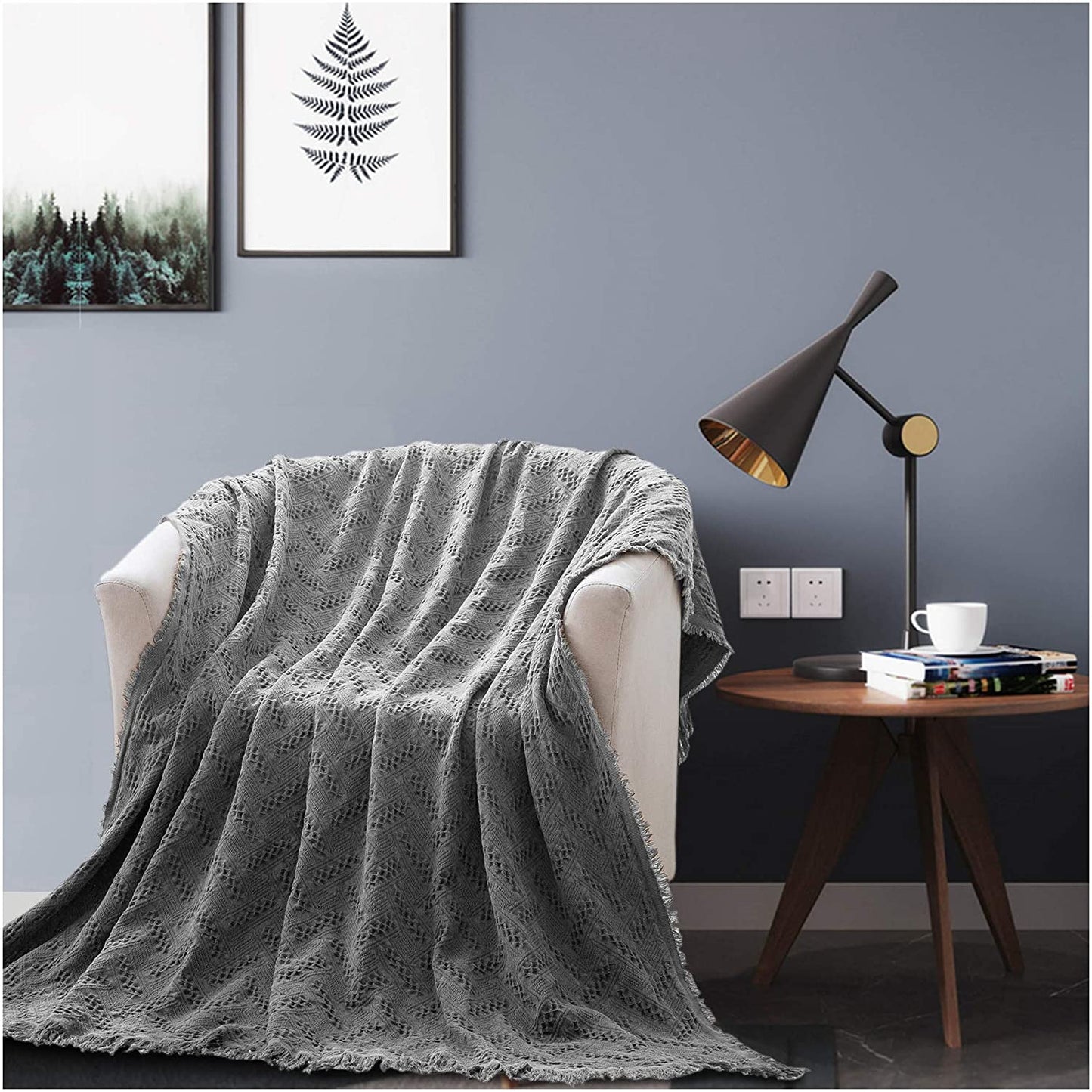 Kasentex 100% Cotton Soft Knitted Throw Blanket, Room Decor, Graduation Gifts, Fathers Day Gift, Mom Gift Kasentex