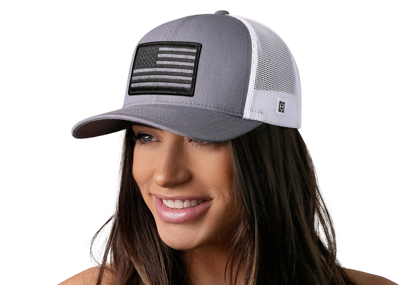 American Flag Trucker Hat | Gray-White USA Tactical Snapback