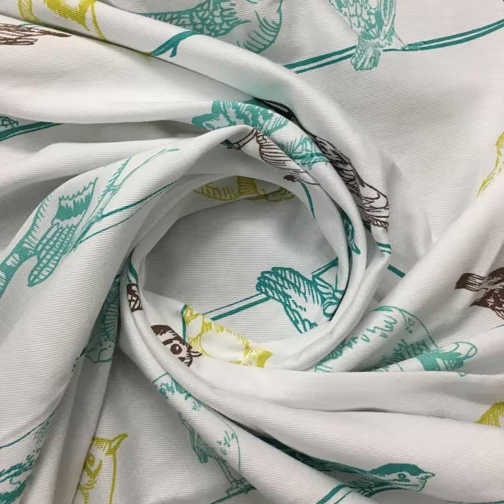 72-inch 100-Percent Cotton Fabric Shower Curtain with Teal Beige Black Birds FastFurnishings