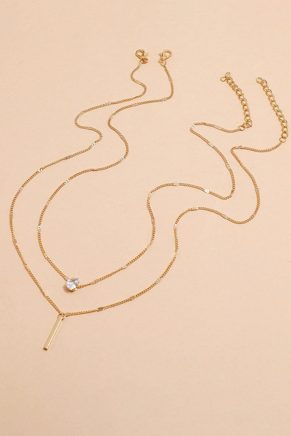 Gold Layered Rhinestone Pendant Necklace Threaded Pear