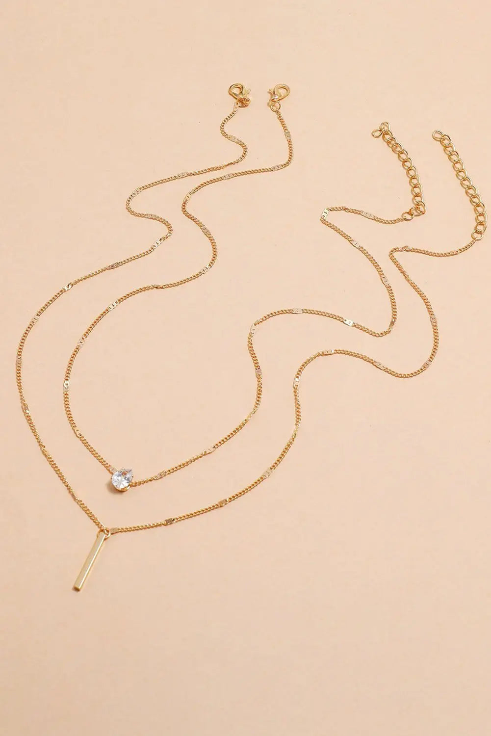 Gold Layered Rhinestone Pendant Necklace Threaded Pear