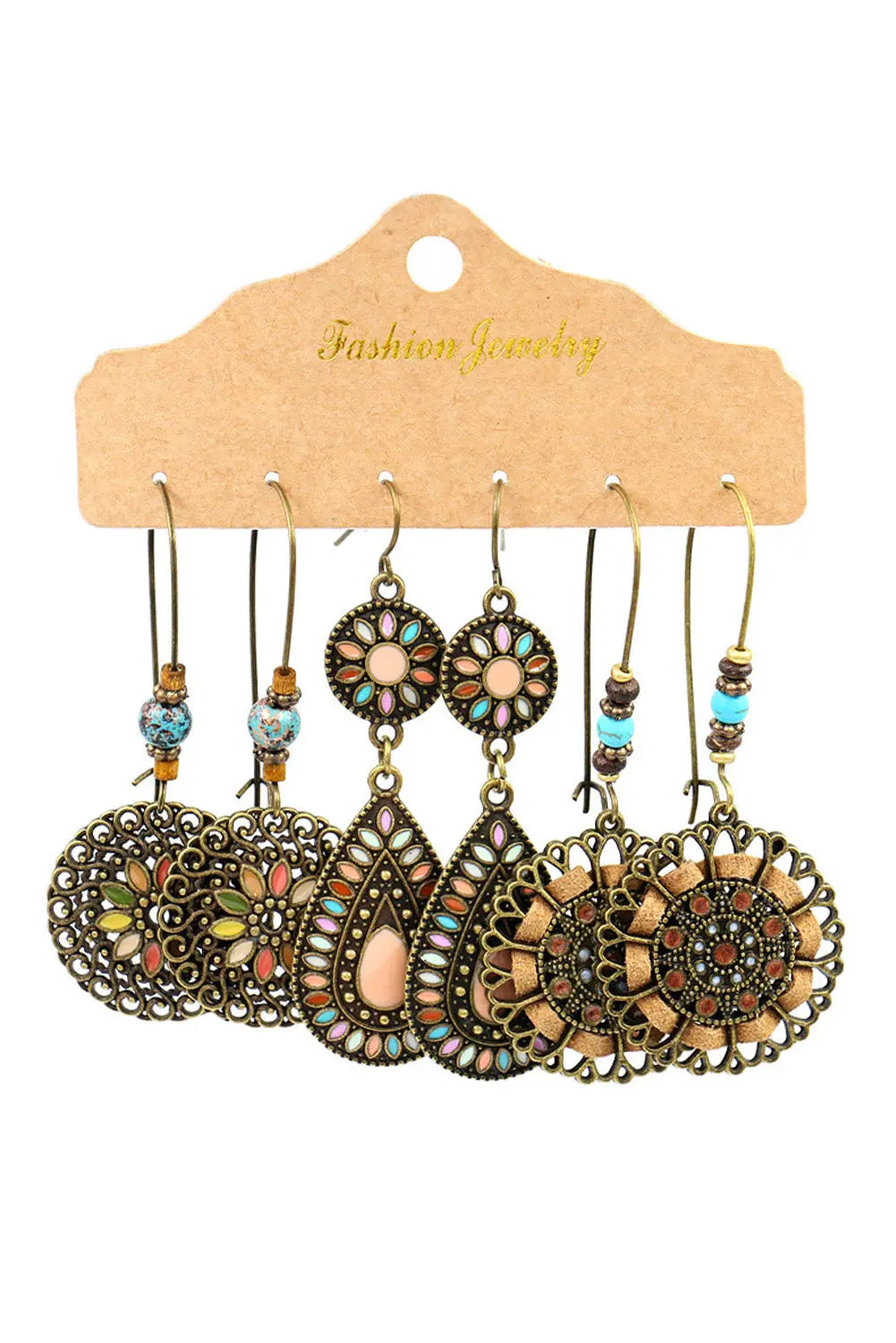 Boho Retro Hollow Dangle Earrings Set Threaded Pear