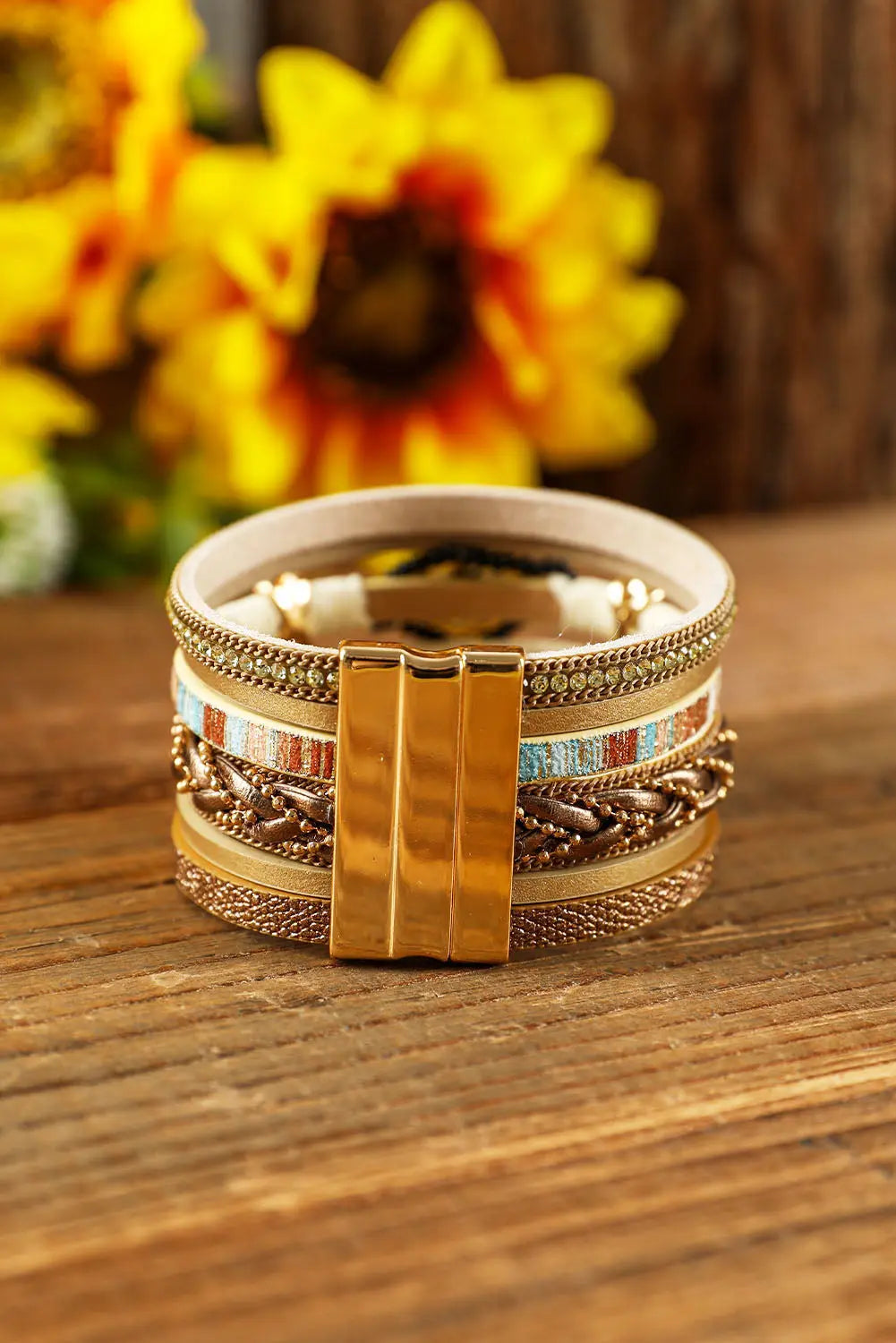 Multicolor Rhinestone Beaded Magnetic Buckle Bracelet Threaded Pear