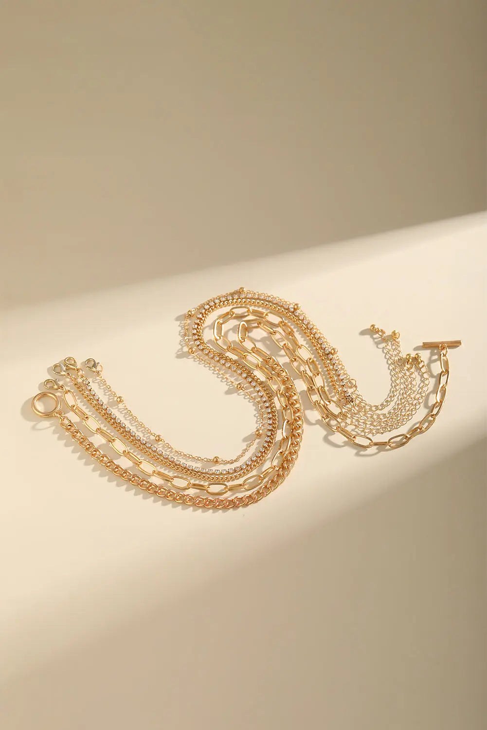 5pcs Layered Chain Collarbone Necklaces Set Threaded Pear