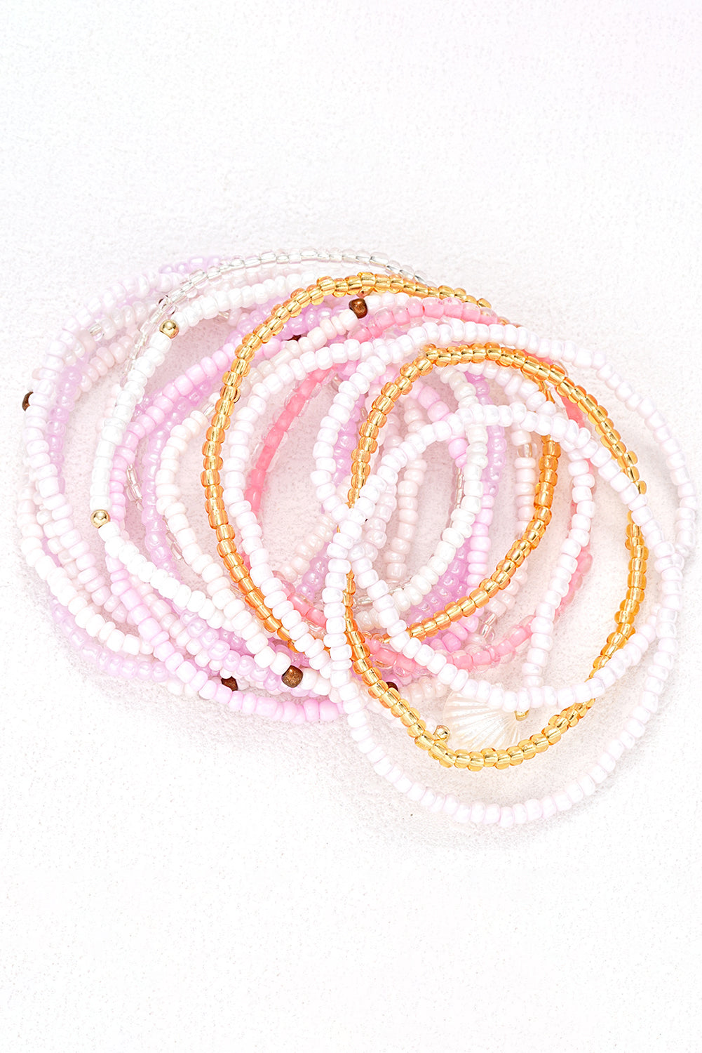 Pink Bohemian Beaded Shell Ornament Bracelet Set Threaded Pear