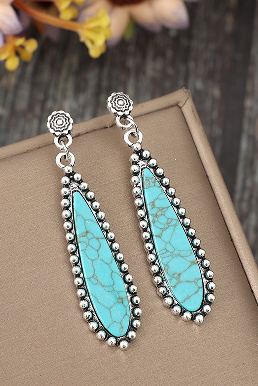Vintage Bohemian Turquoise Earrings Threaded Pear