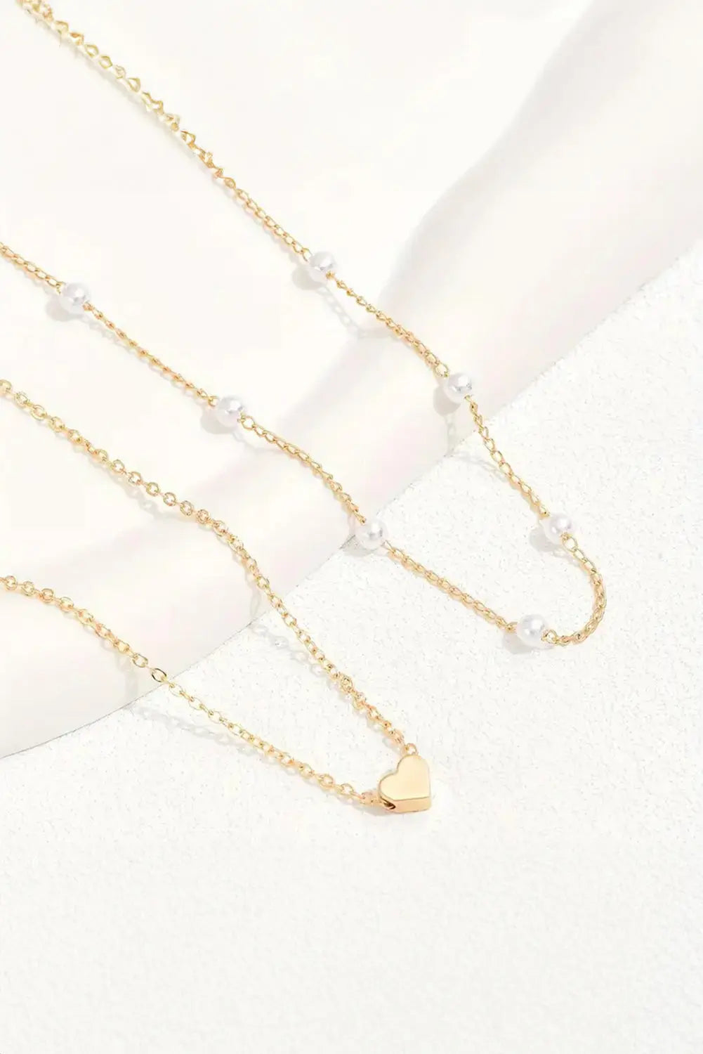 Heart and Pearl Detail 2pcs Layered Necklace Threaded Pear