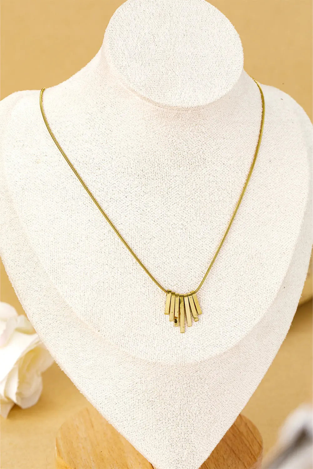 Gold Asymmetric Bar Pendant Necklace Threaded Pear