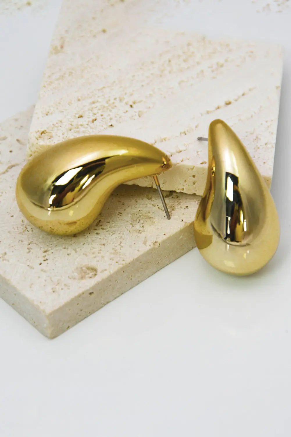 Gold Teardrop Plated Alloy Stud Earrings Threaded Pear