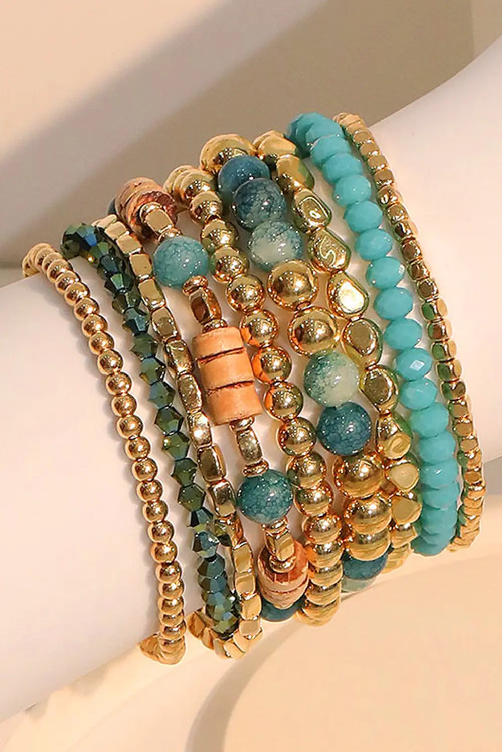 Boho Beaded Multi Layer Elastic Bracelet Set Threaded Pear