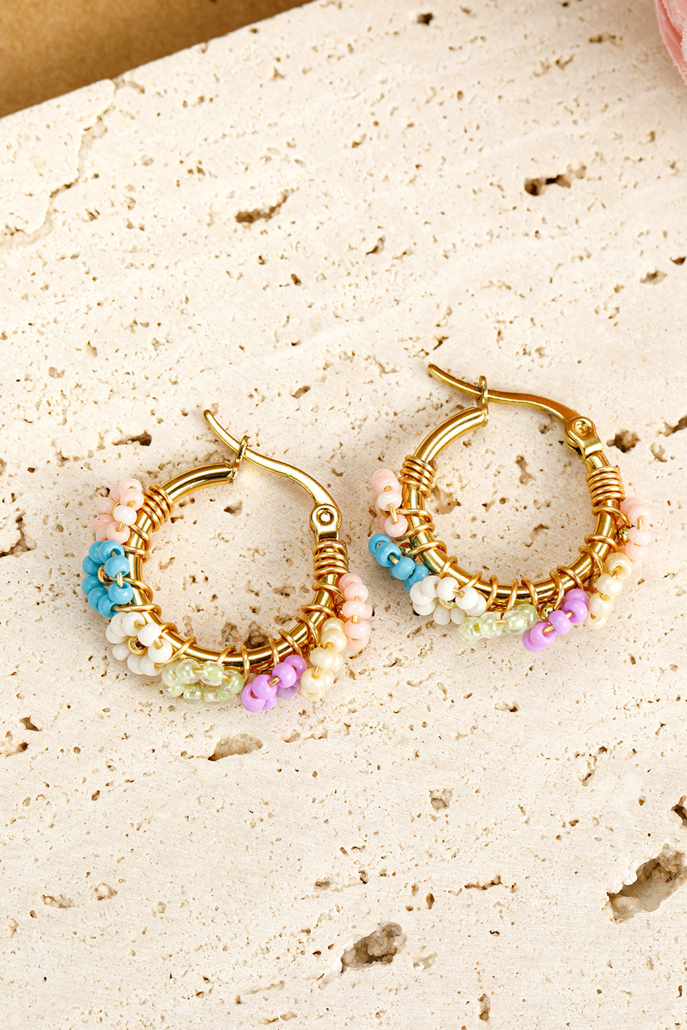 Gold Beaded Flower Hoop Earrings - Get it from Bo