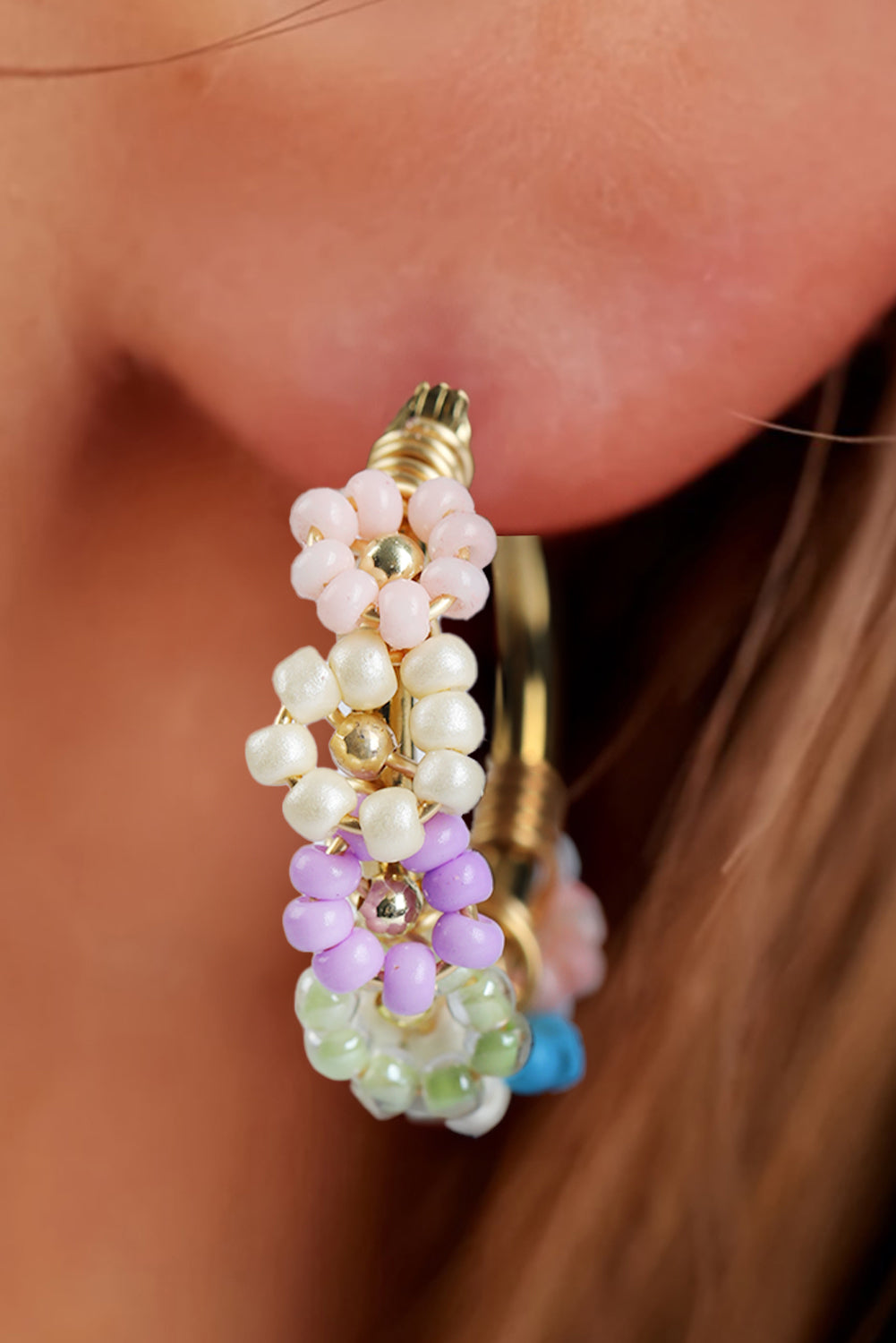 Gold Beaded Flower Hoop Earrings - Get it from Bo
