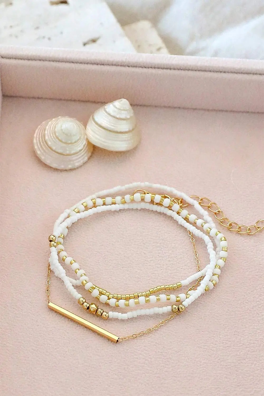 Tiny Beaded Multi Layer Bracelet Set Threaded Pear