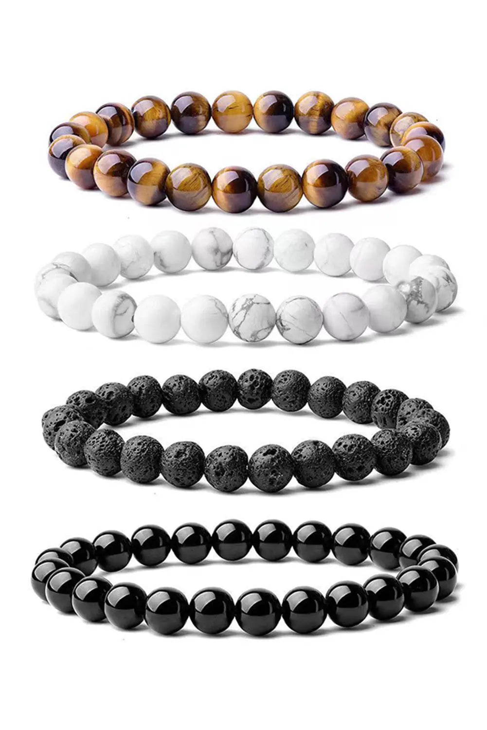 Black Retro Beaded Crystal 4pcs Bracelet Set Threaded Pear