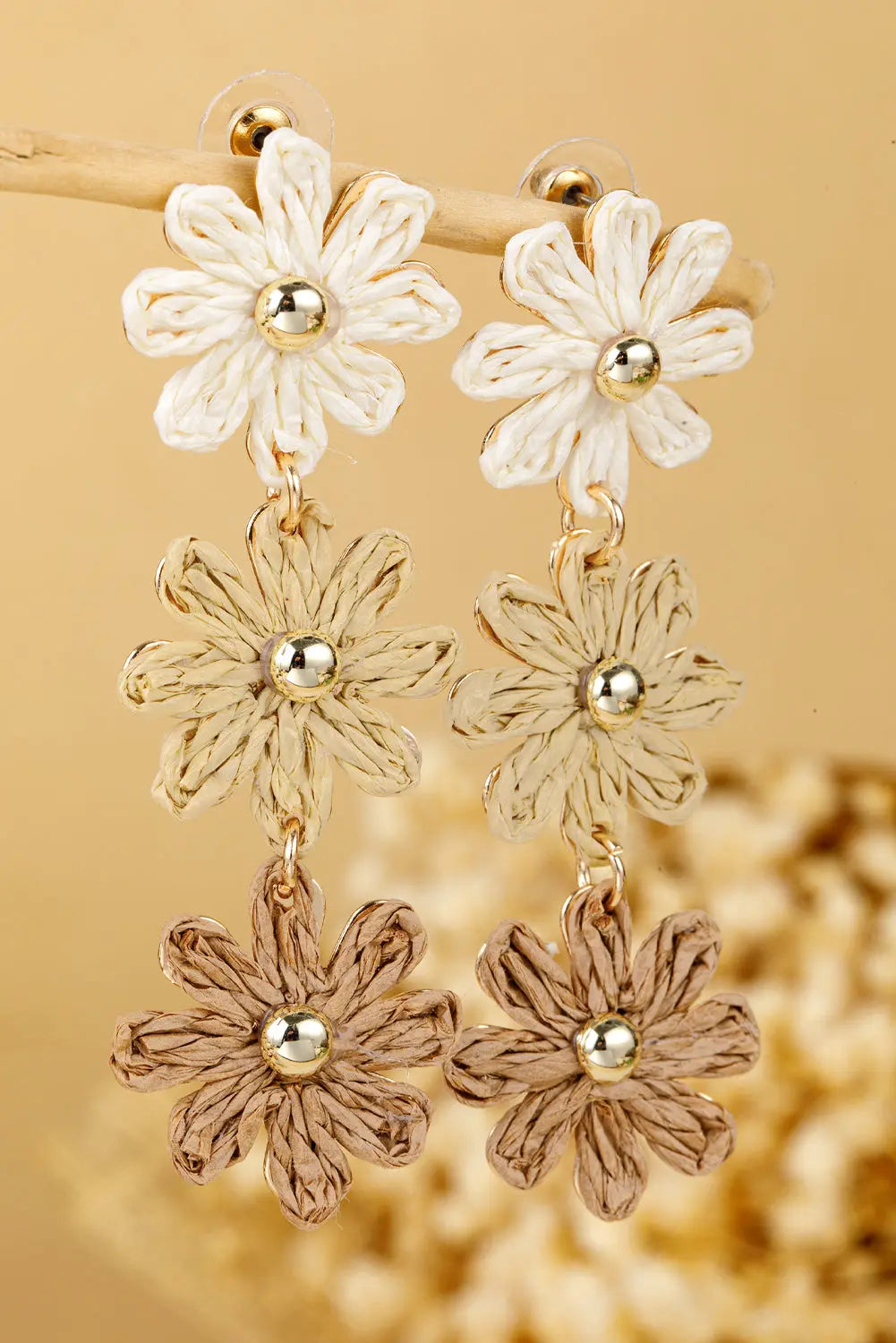 Crochet Flowers Stud Dangle Earrings Threaded Pear