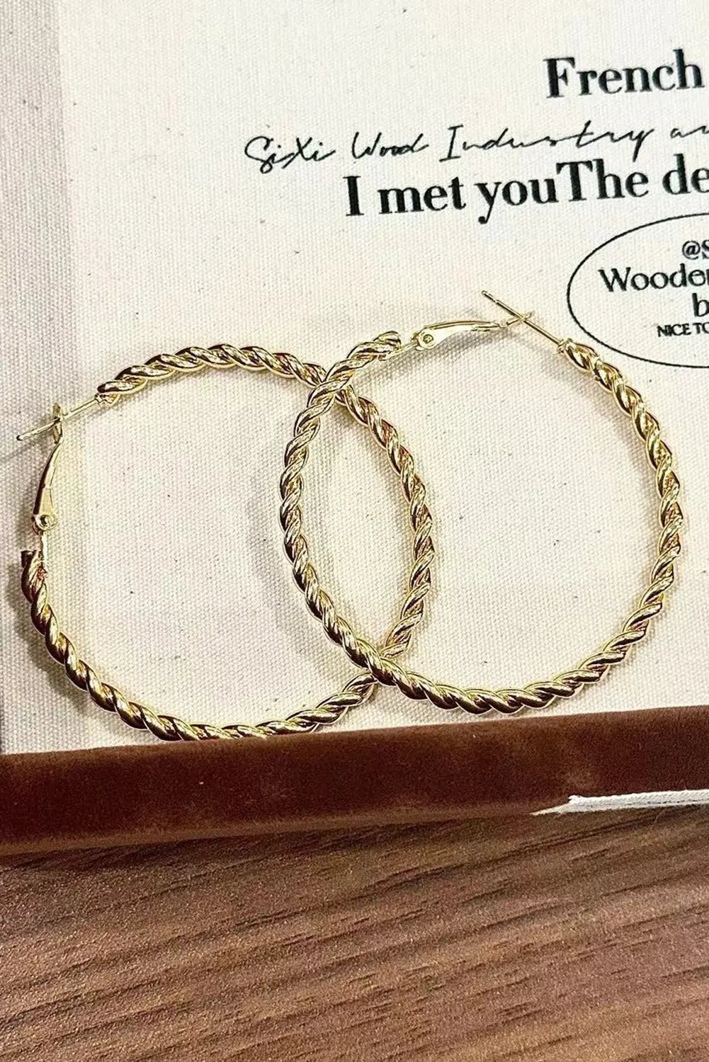 Gold Twisted Large Hoop Earrings Threaded Pear