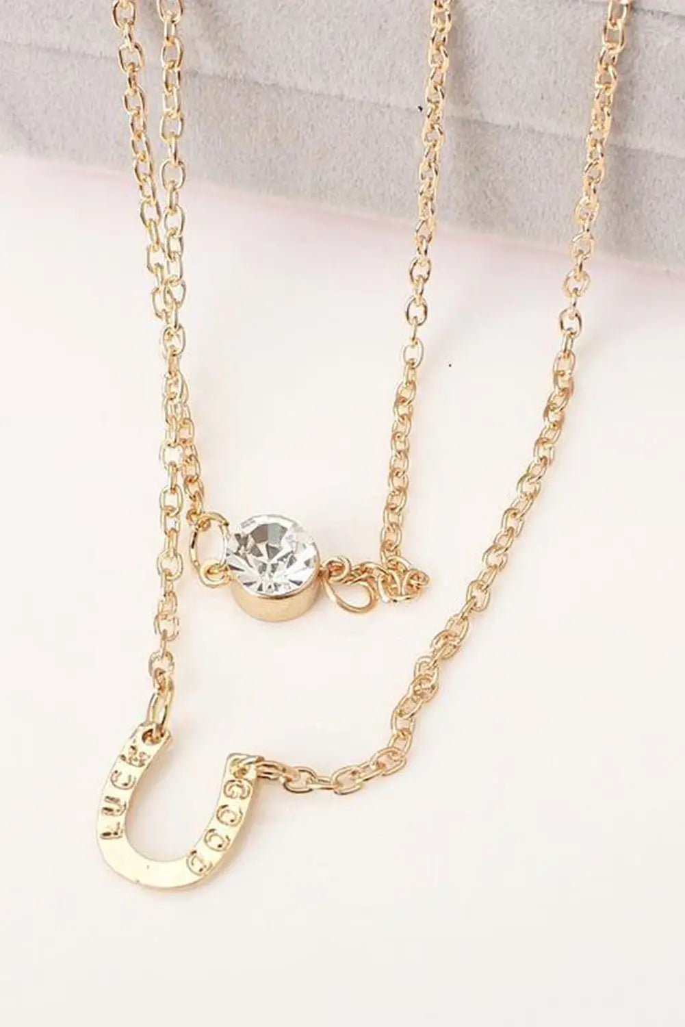 Gold Horseshoe Layered Chopped Necklace Threaded Pear