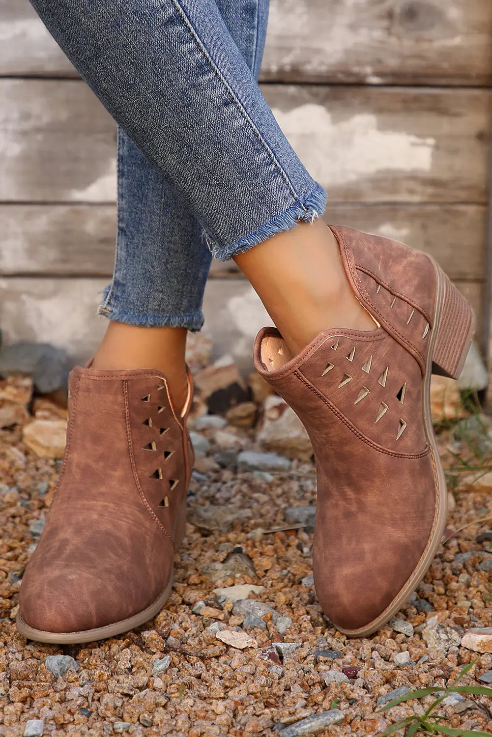 Quinn Cut Out Suede Ankle Boots Threaded Pear