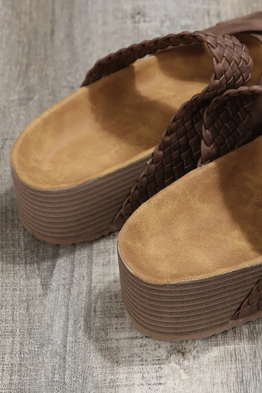 Braided Detail Criss Cross Platform Slippers Threaded Pear