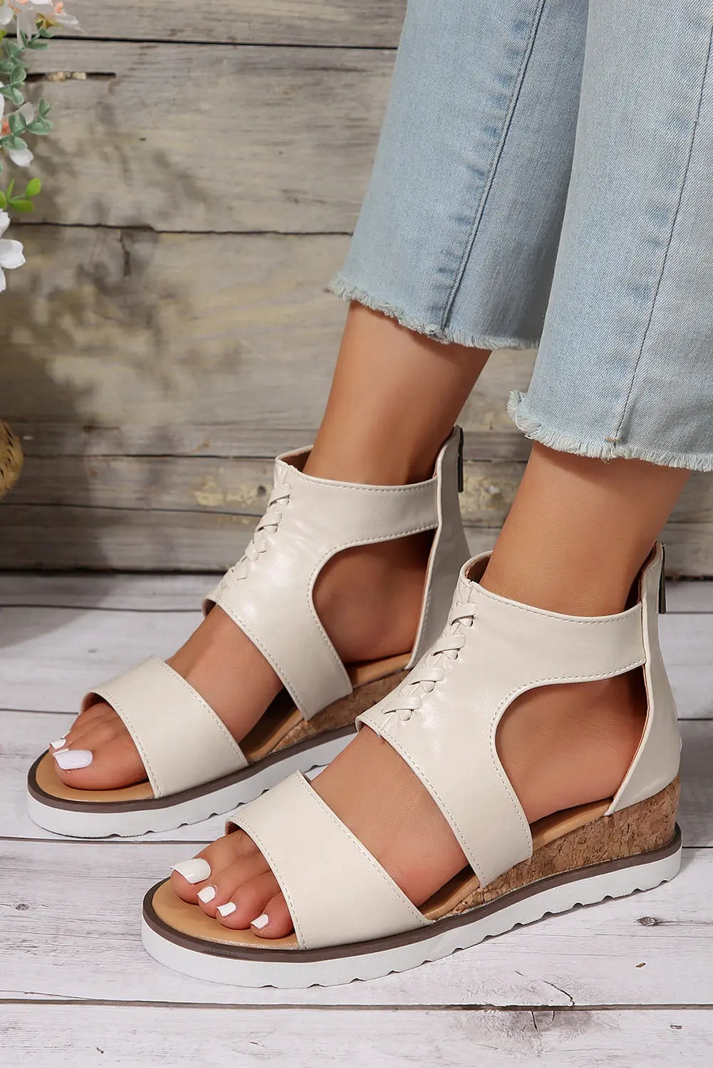 Nora Crisscross Hollowed Gladiator Sandals Threaded Pear