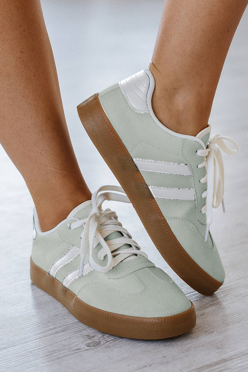 Willa Striped Lace-up Flat Sneakers Threaded Pear