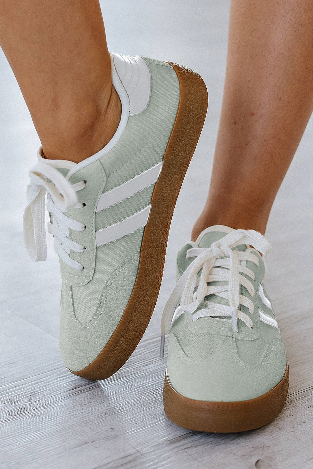 Willa Striped Lace-up Flat Sneakers Threaded Pear