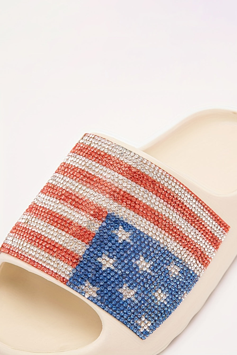 Rhinestone American Flag Thick Sole Slippers Threaded Pear
