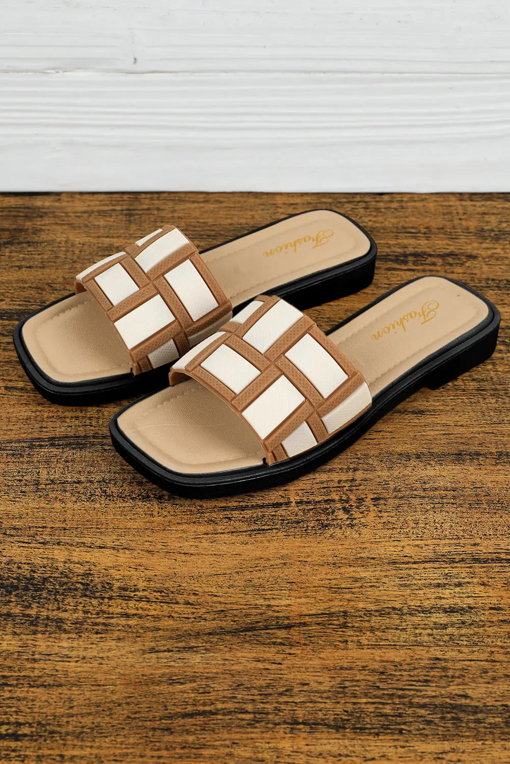 Two Tone Square Toe Slippers Threaded Pear
