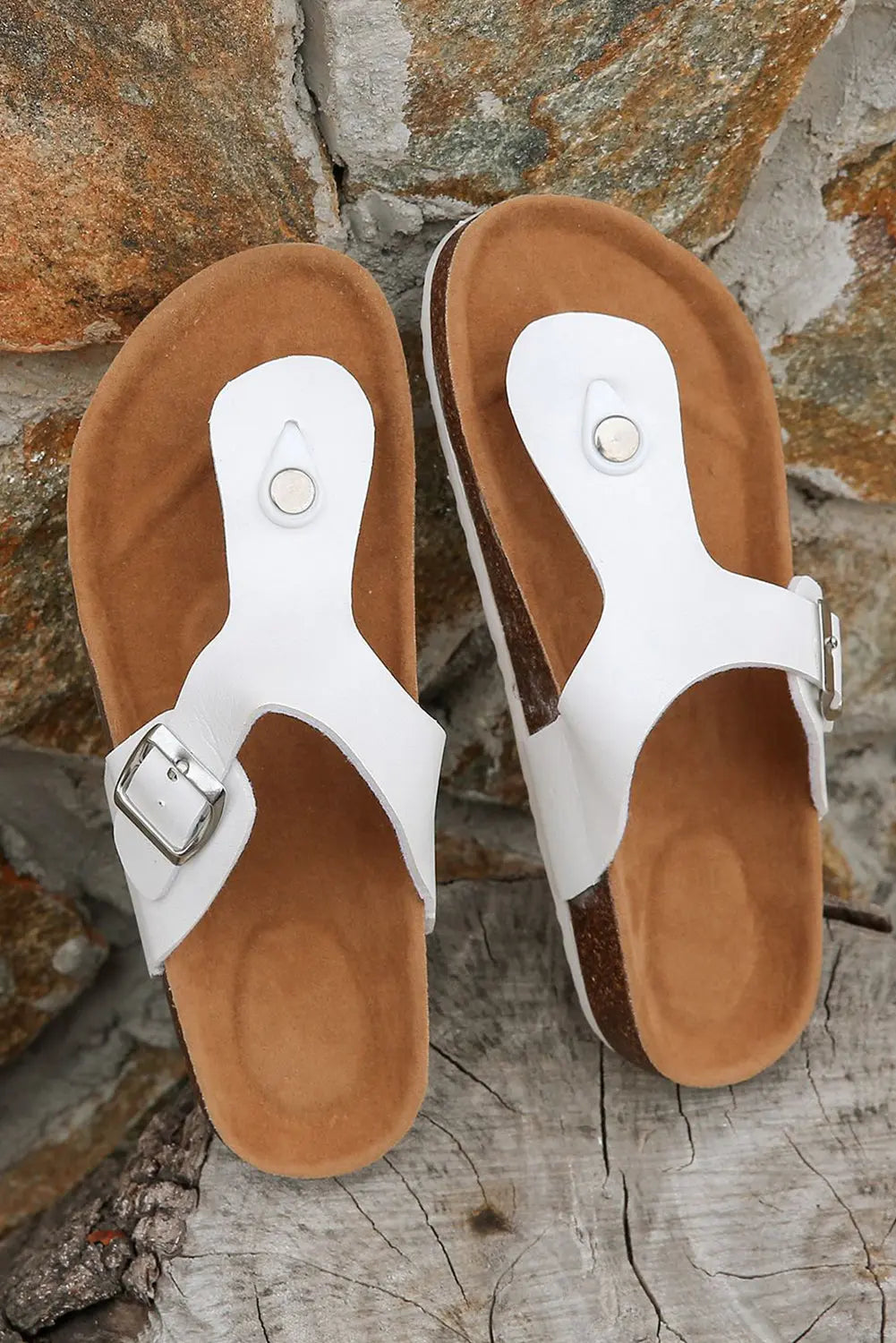 Vintage Buckle Thong Slippers Threaded Pear