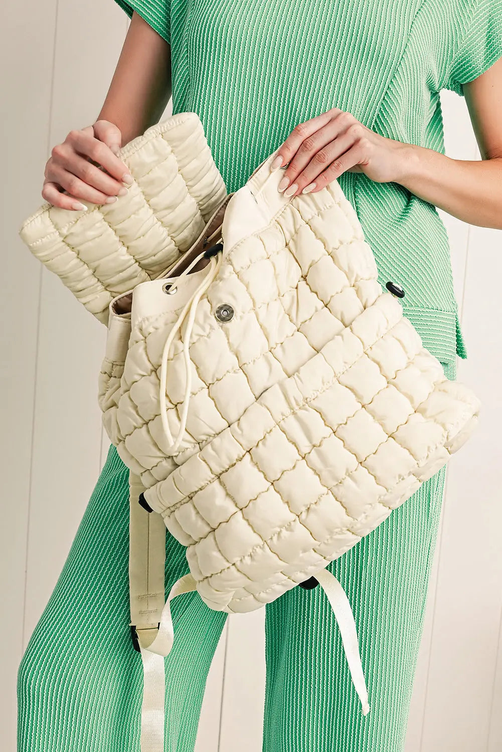 Natalie Quilted Puffer Backpack Threaded Pear