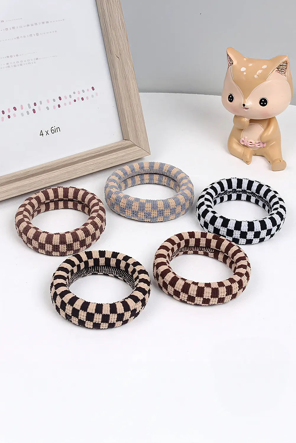 Checkered Print Nylon Elastic Hair Tie Threaded Pear