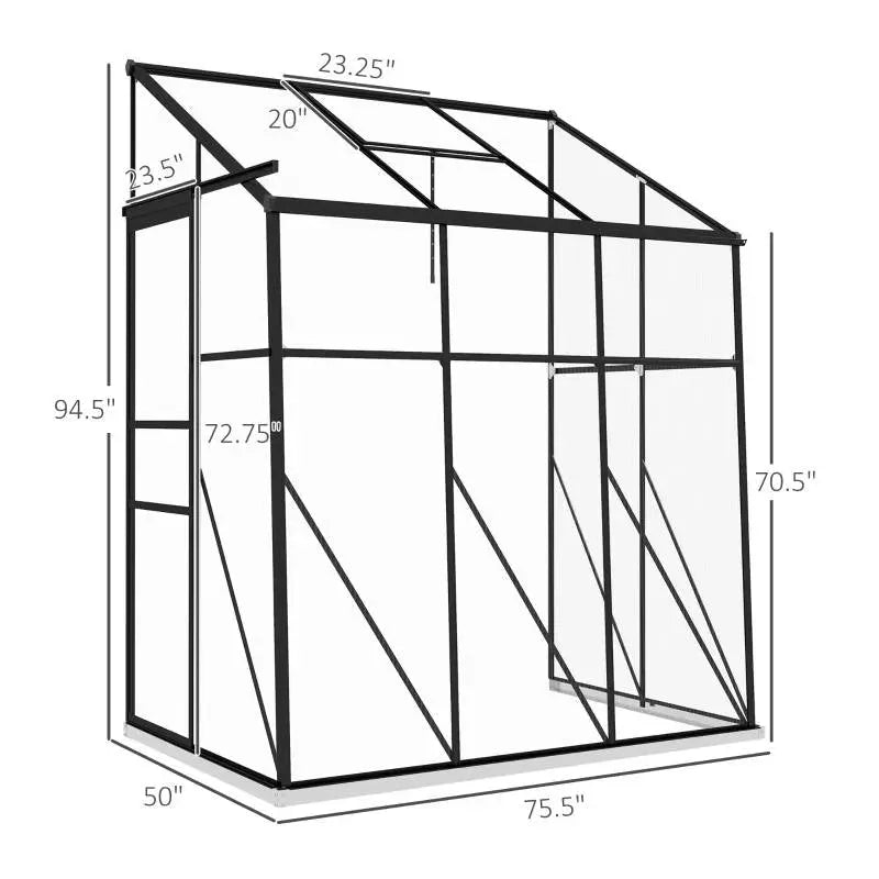 6.3 ft x 4.1 ft Outdoor Polycarbonate Lean-to Greenhouse with Black Metal Frame FastFurnishings