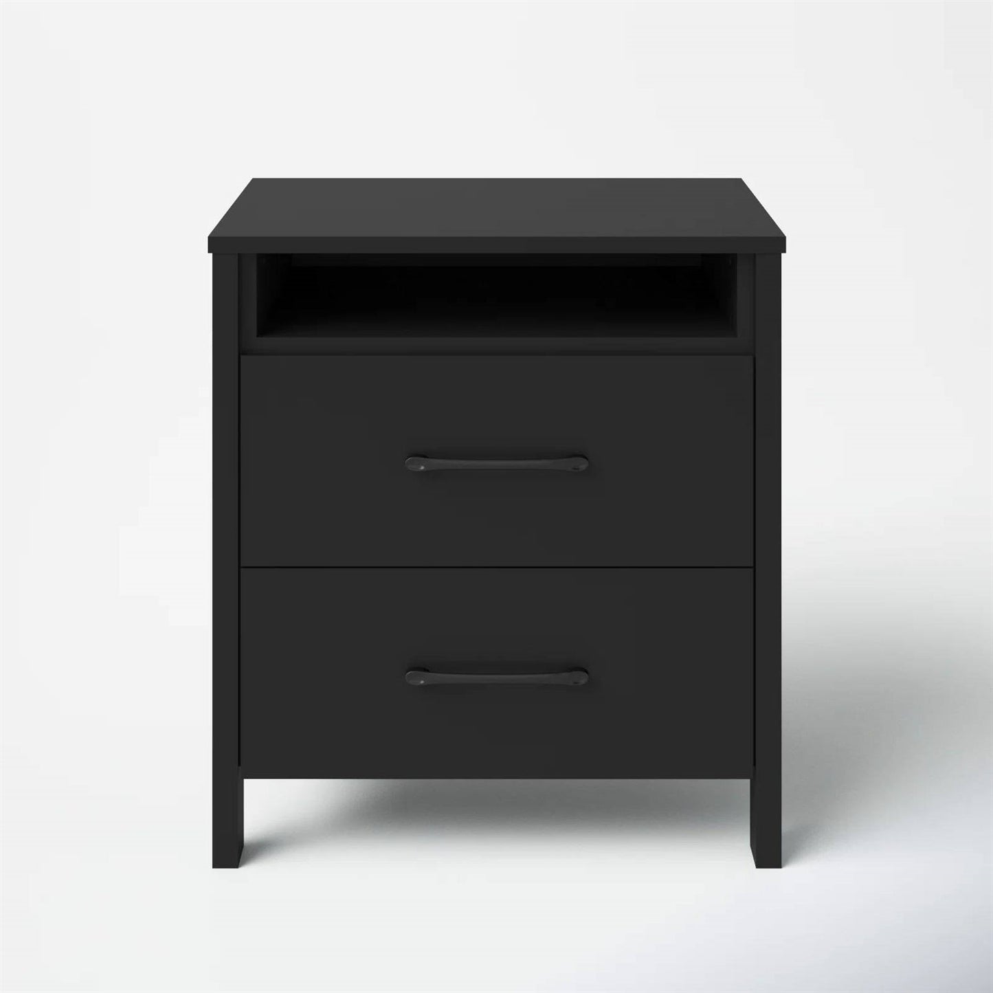 Modern 2-Drawer Nightstand Bedside Table in Black Wood Finish FastFurnishings