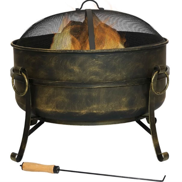 Outdoor 24-inch Diameter Steel Cauldron Wood Burning Fire Pit FastFurnishings