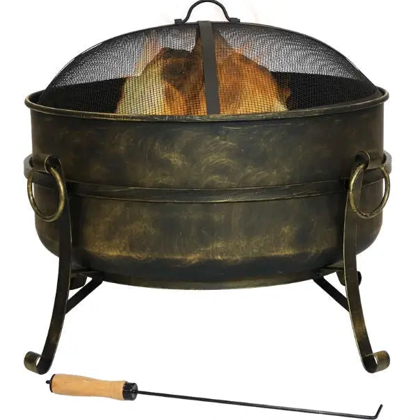 Outdoor 24-inch Diameter Steel Cauldron Wood Burning Fire Pit FastFurnishings