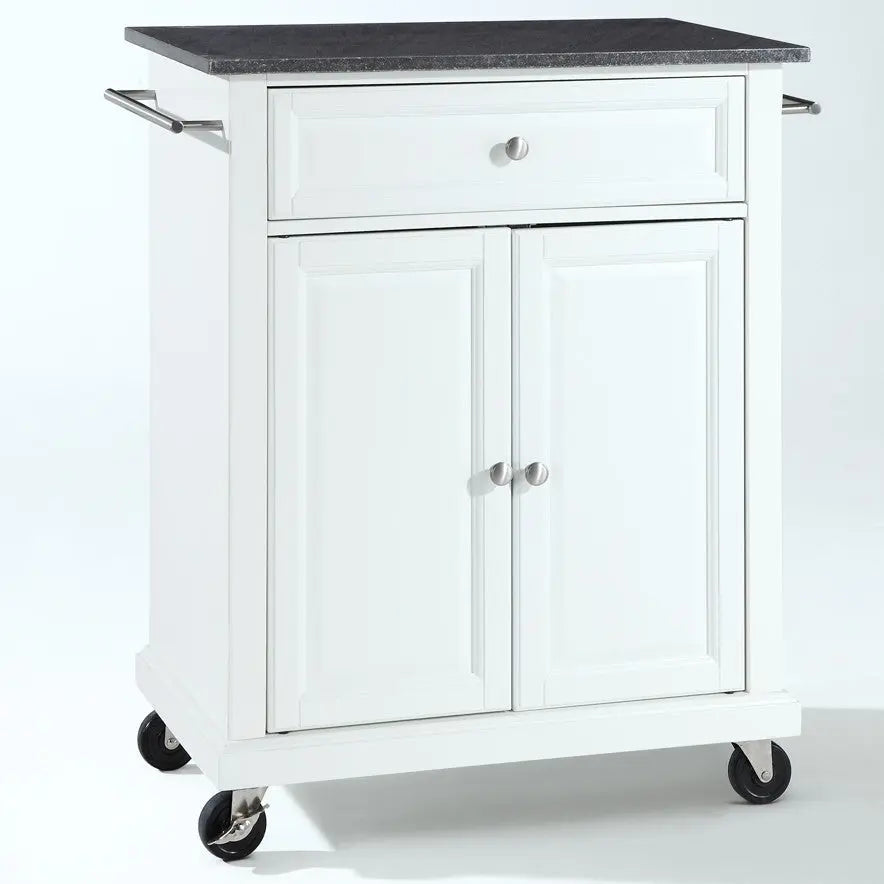 White Kitchen Cart with Granite Top and Locking Casters Wheels FastFurnishings