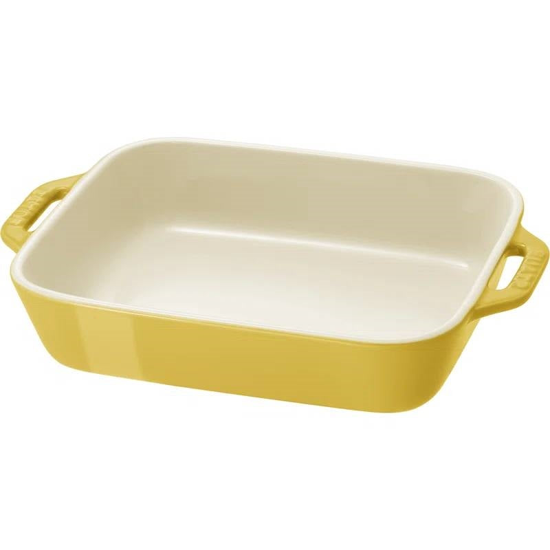 2 Piece Ceramic Stoneware Bakeware Casserole Baking Dish Set in Yellow / Ivory FastFurnishings