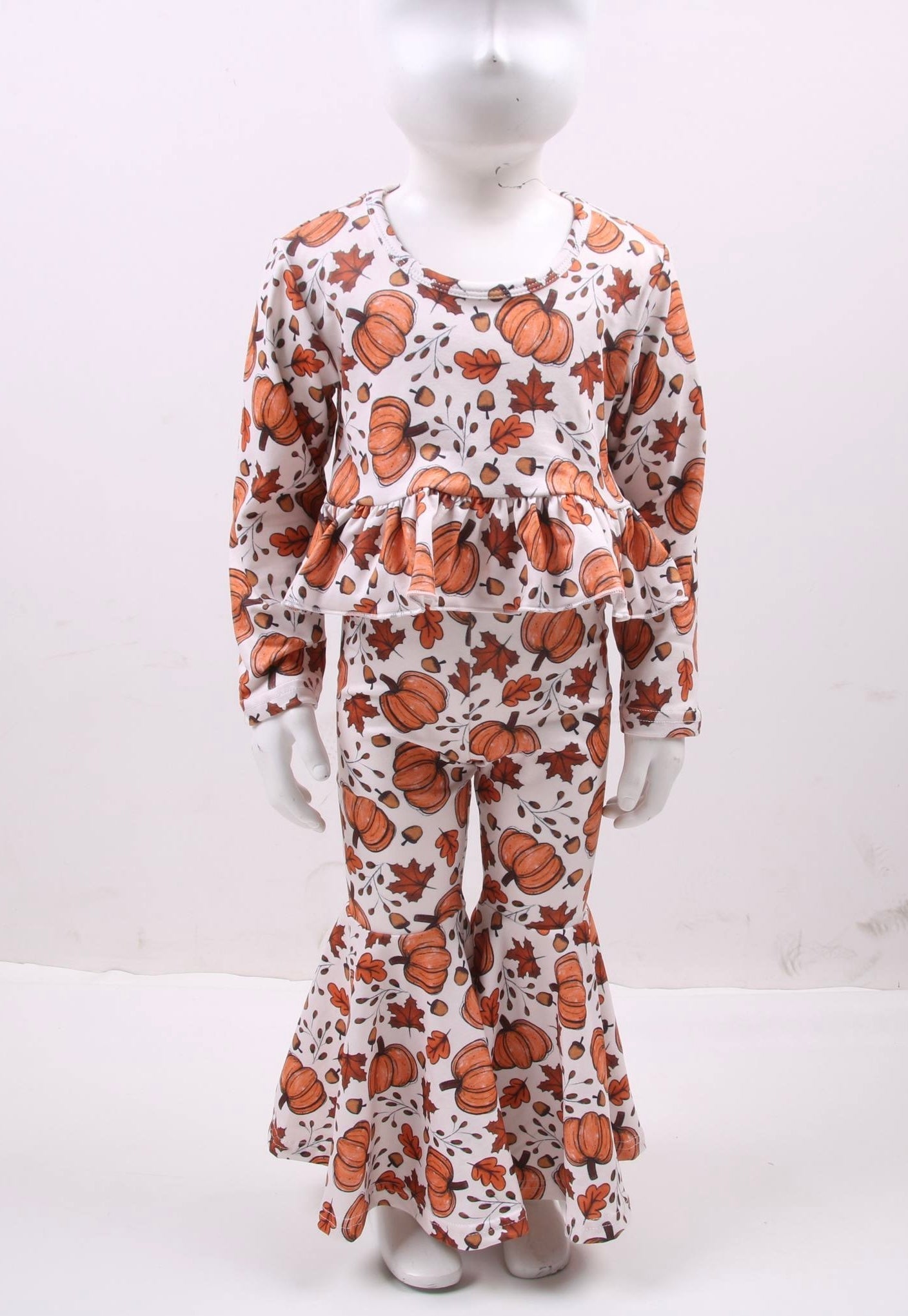 Pumpkin & leaves high waisted ruffle bell set Leopardbaby Boutique
