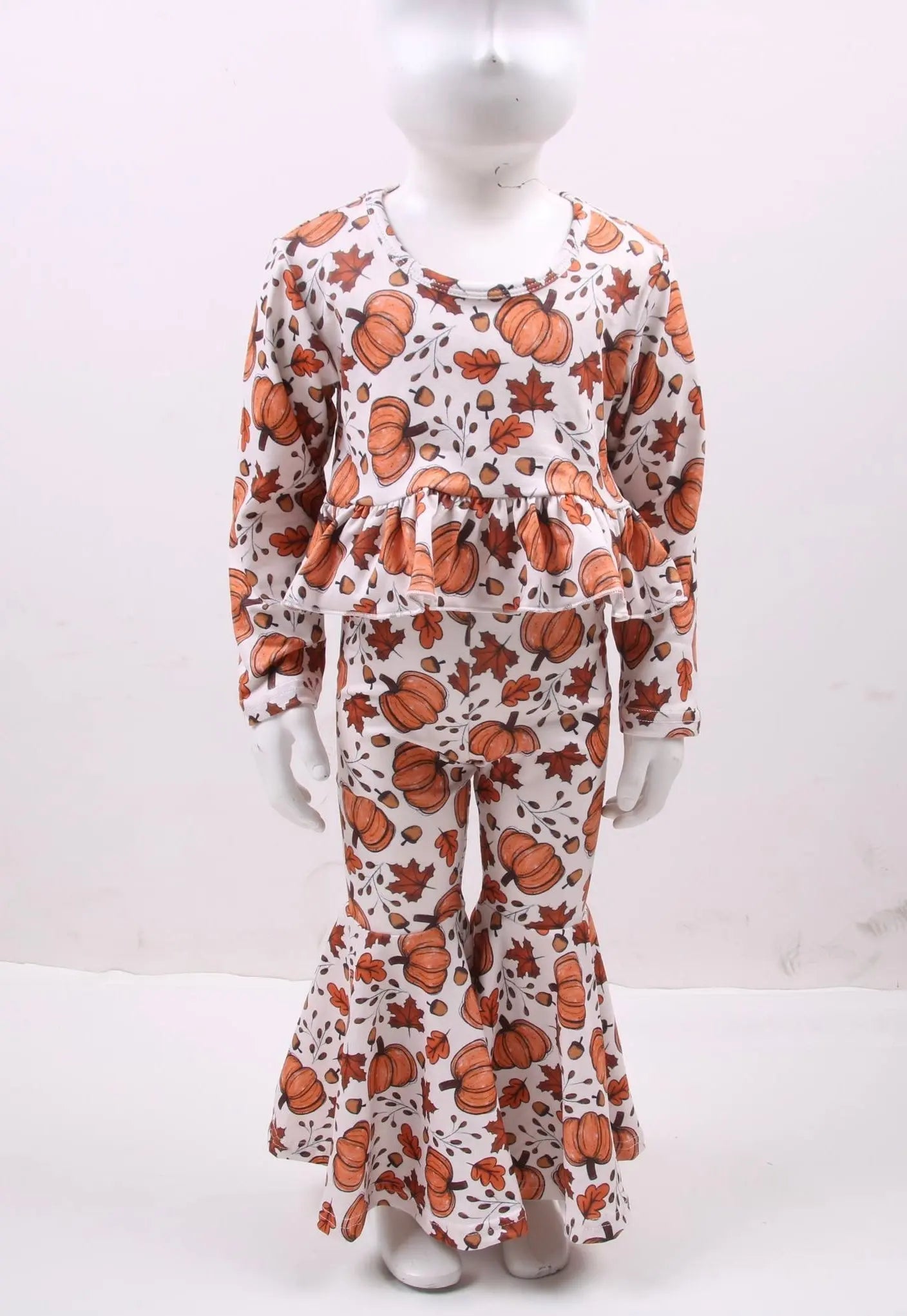 Pumpkin & leaves high waisted ruffle bell set Leopardbaby Boutique