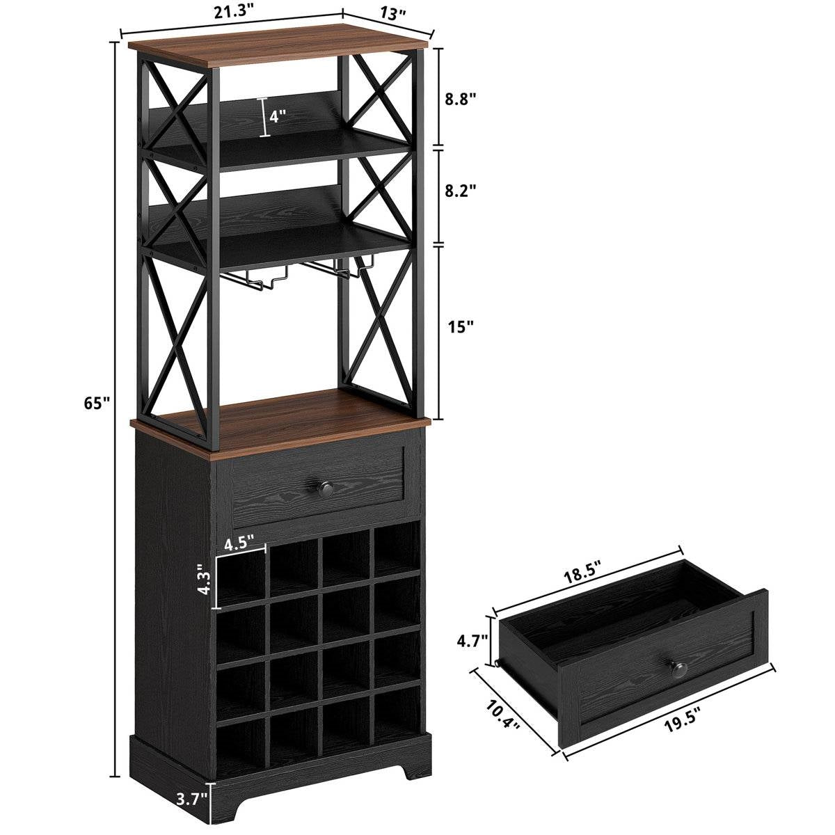 Black/Brown Wine Rack Kitchen Bar Storage Cabinet Shelf with Glass Holders FastFurnishings