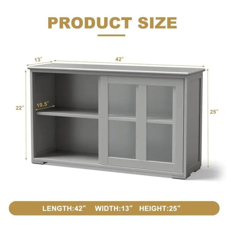 Grey Wood Buffet Kitchen Dining Sideboard Storage Cabinet w/ Glass Sliding Door FastFurnishings