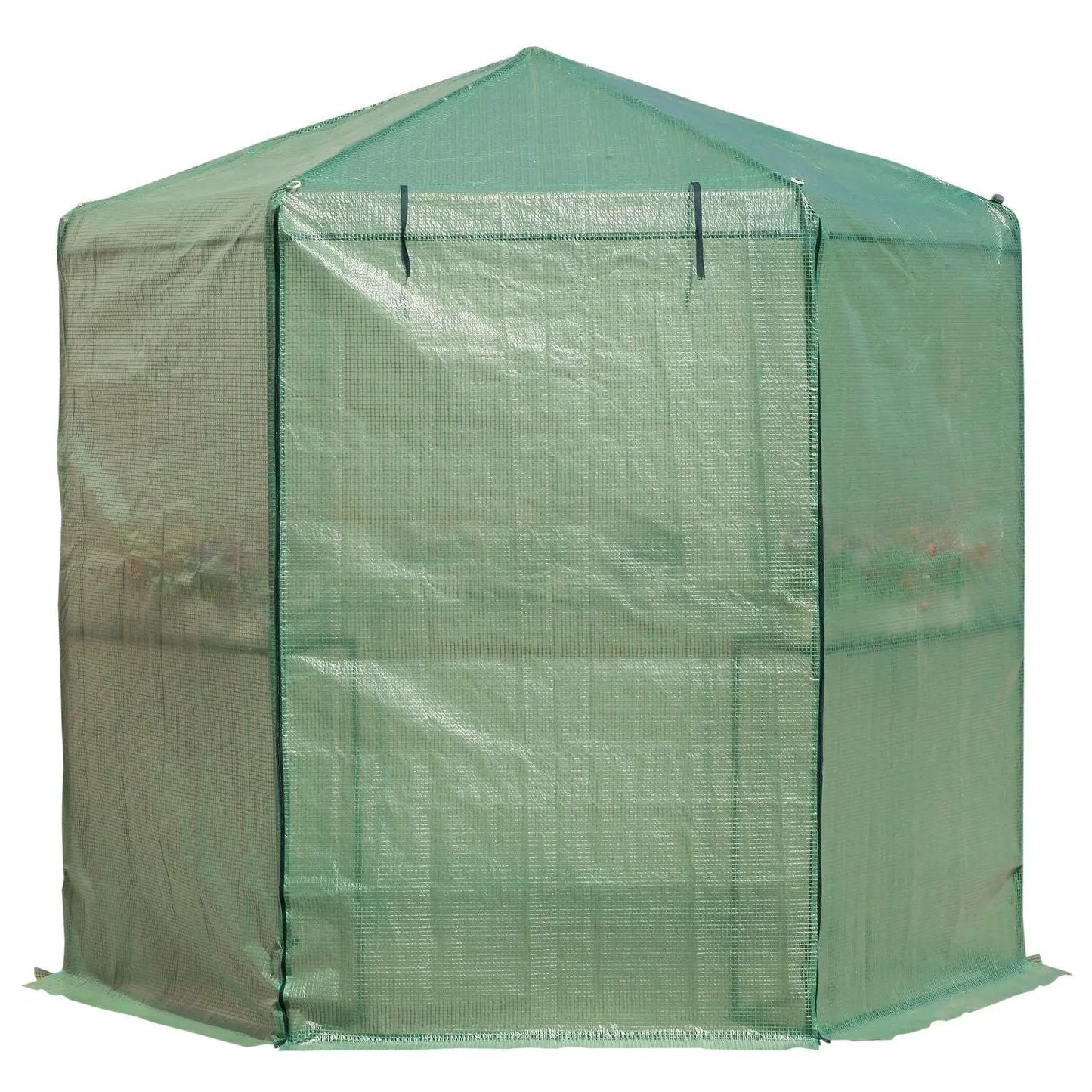 Outdoor Hexagon Greenhouse 6.5 x 7 Ft with Steel Frame PE Cover and Shelves FastFurnishings