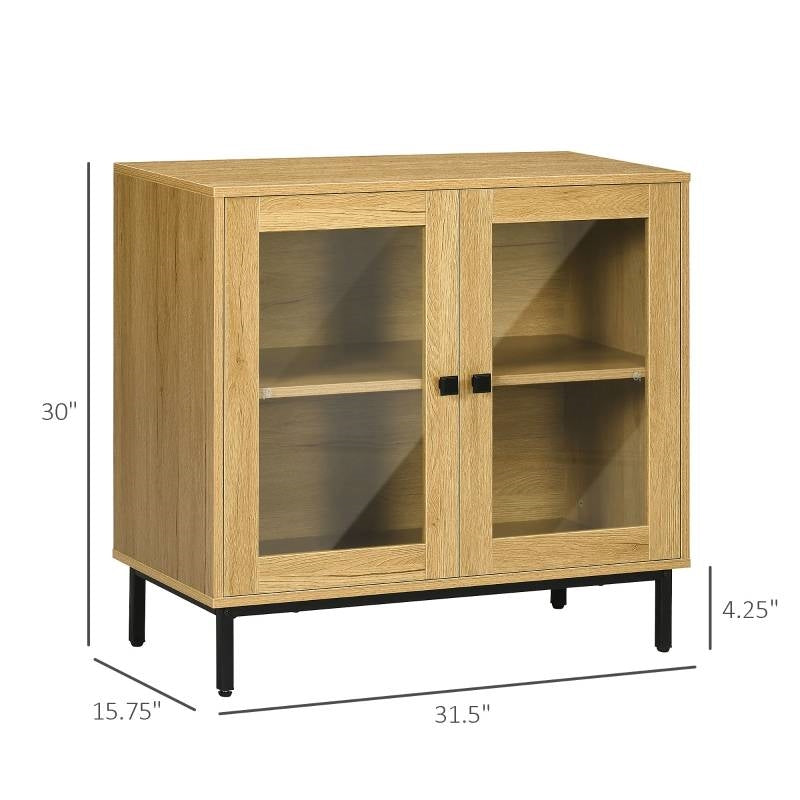 Modern Glass Door Sideboard Buffet Dining Storage Cabinet in Oak Wood Finish FastFurnishings
