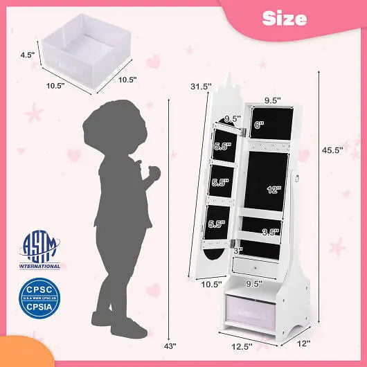 Kids Jewelry Armoire Cabinet with Storage and 2 Tilt Angles-Pink Unbranded