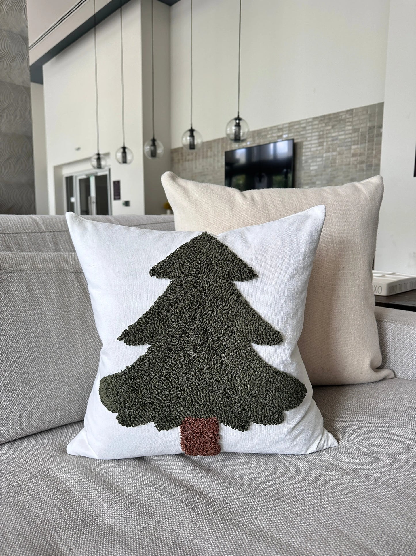 Forest Green Tufted Christmas Tree Pillow Cover Busa Designs